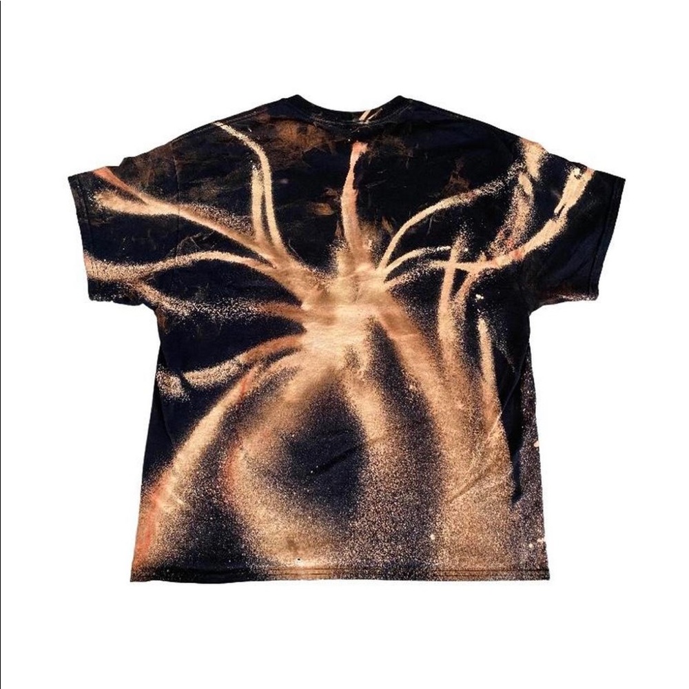 galaxy T-shirt in black handmade with hints of orange and bleached white